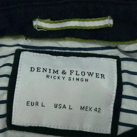 Denim & Flower Men's Black Polo Shirt Pineapple Skull Pattern Size Large - Picture 7 of 9